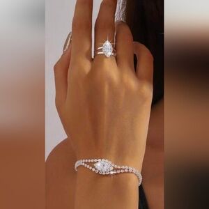 Silver Crystal Marquise Ring and Bracelet Set